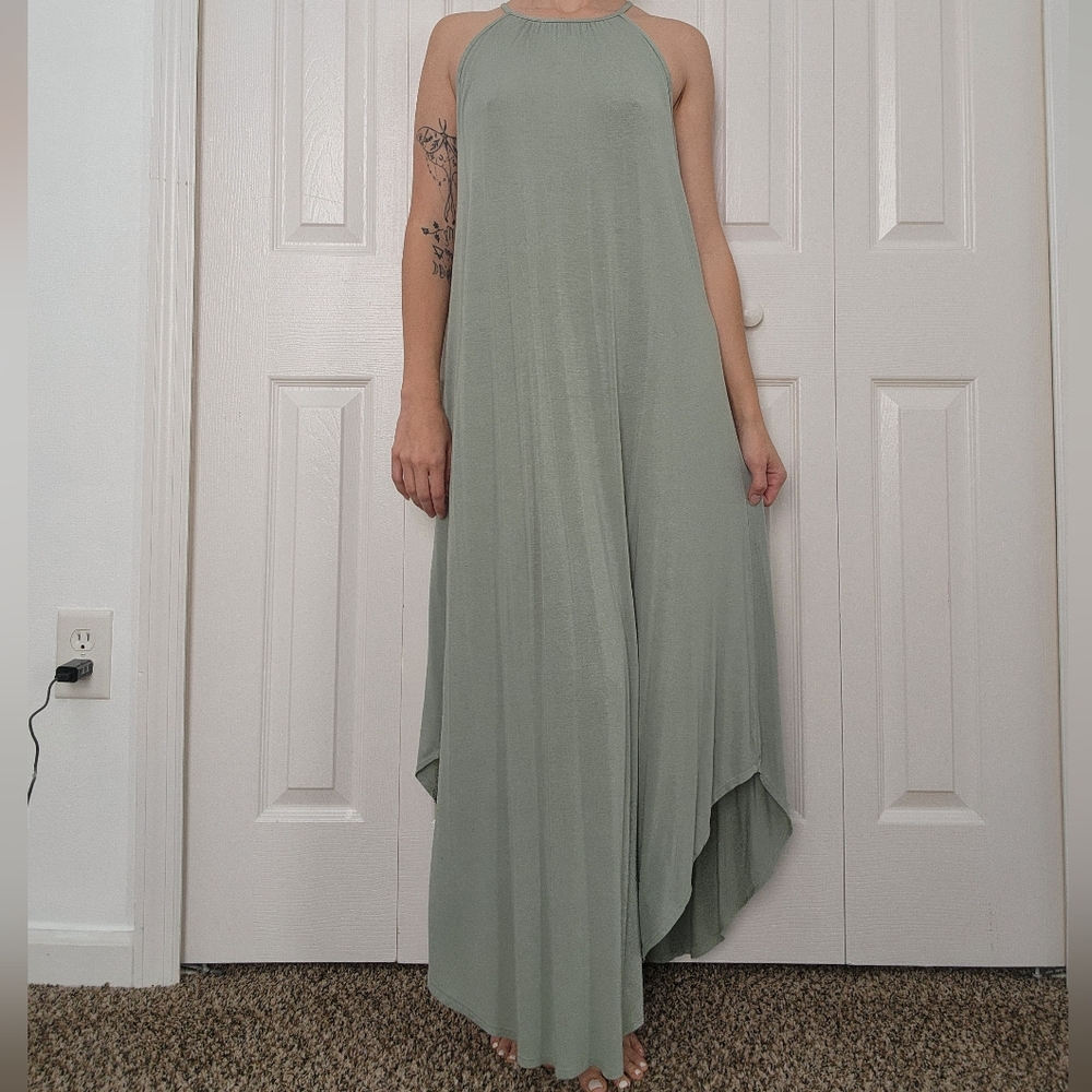 Olivia Rae Light Sage Halter Maxi Dress